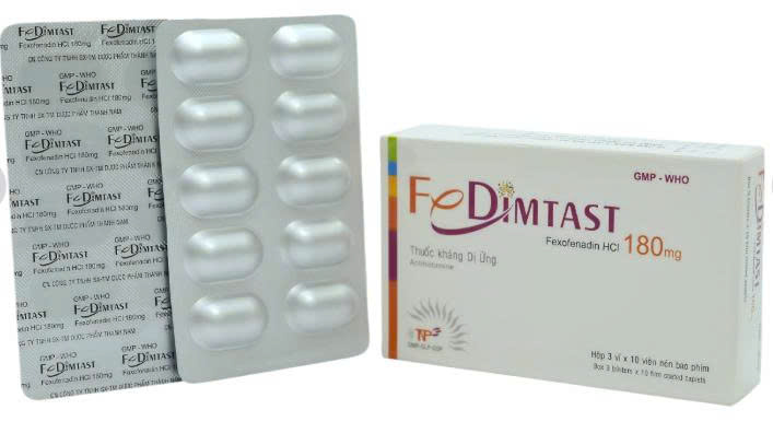 FEDIMTAST Fexofenadin 180mg Thành Nam(Nén dài, H/30v)