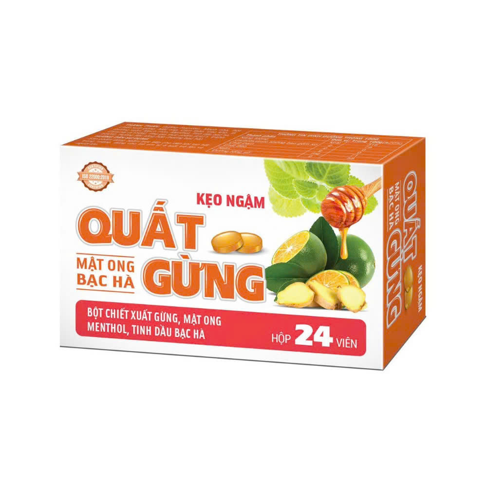 KẸO NGẬM QUẤT GỪNG Mật Ong Bạc Hà Essen (H/24v)